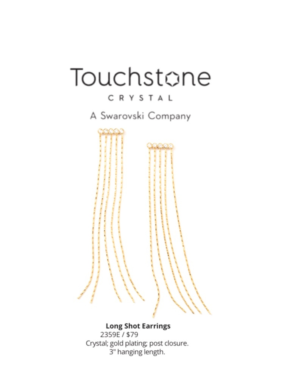 TSC Swarovski Gold Drop Earrings with Clear Swarovski Crystals - Picture 2 of 6